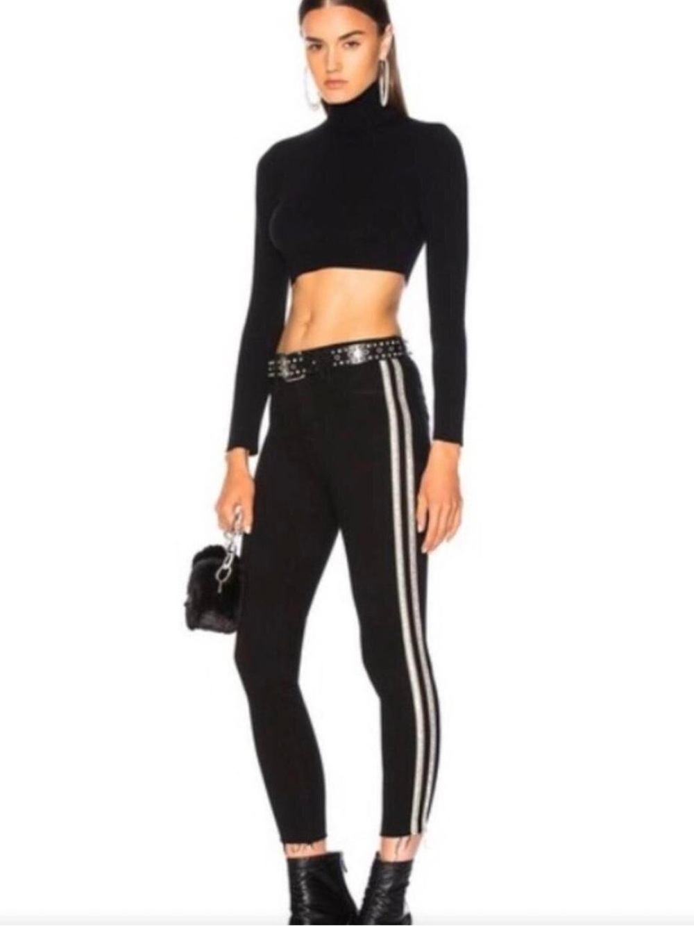 L'AGENCE Black Margot Rhinestone Stripe Jeans 27